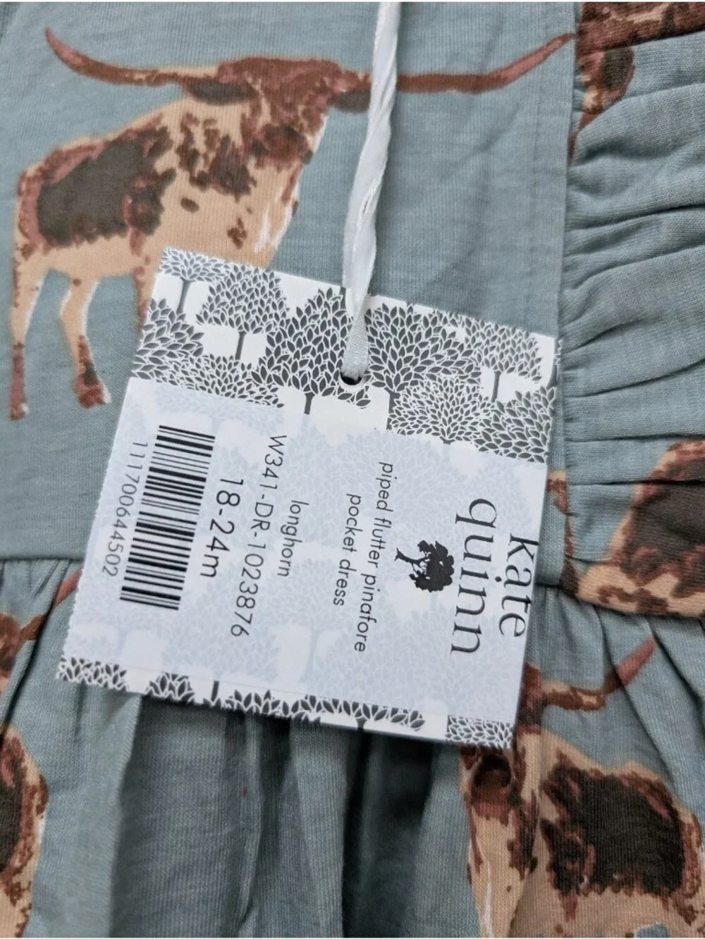 Kate Quinn Bamboo Piped Pinafore Dress Longhorn 18-24 Months Ranch Cow